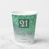 21st Birthday Party Gleaming Green Glitter Papieren Bekers (Voorkant)