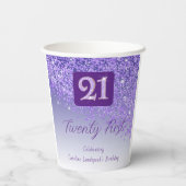 21st Birthday Party Gleaming Purple Glitter Papieren Bekers (Achterkant)