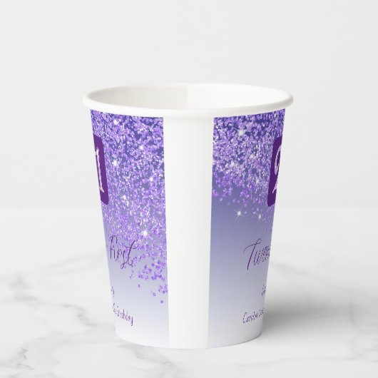 21st Birthday Party Gleaming Purple Glitter Papieren Bekers (Links)