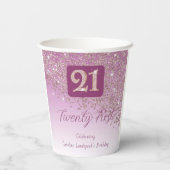 21st Birthday Party Gleaming Rose Gold Glitter Papieren Bekers (Achterkant)