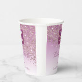 21st Birthday Party Gleaming Rose Gold Glitter Papieren Bekers (Rechts)