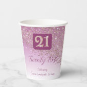 21st Birthday Party Gleaming Rose Gold Glitter Papieren Bekers (Voorkant)