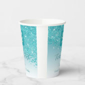 21st Birthday Party Gleaming Teal Blue Glitter Papieren Bekers (Links)