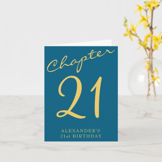21st Birthday Party Gold Script Blue  Kaart (Gele Bloem)