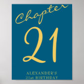 21st Birthday Party Gold Script Blue  Poster (Voorkant)
