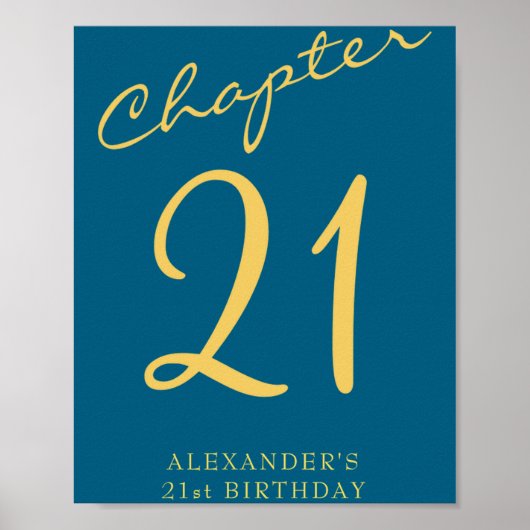 21st Birthday Party Gold Script Blue Poster (Voorkant)