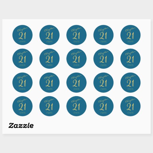 21st Birthday Party Gold Script Blue Ronde Sticker (Vel)