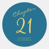 21st Birthday Party Gold Script Blue Ronde Sticker (Voorkant)