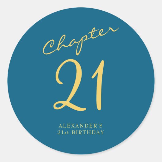 21st Birthday Party Gold Script Blue Ronde Sticker (Voorkant)