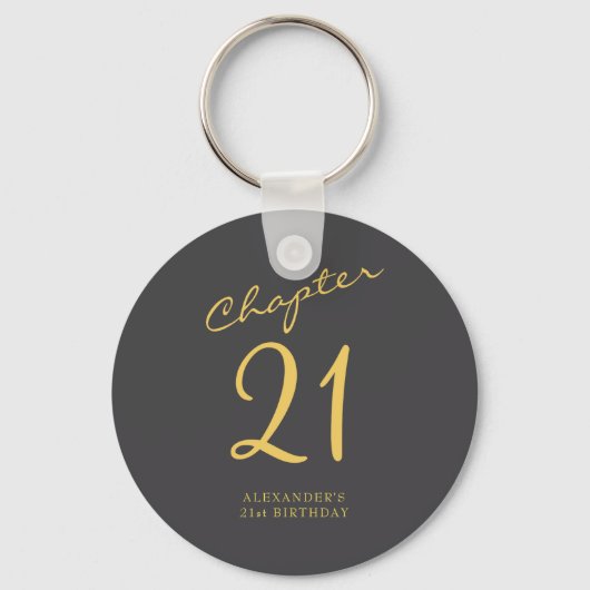 21st Birthday Party Gold Script Blue Sleutelhanger (Voorkant)