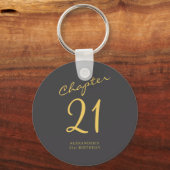21st Birthday Party Gold Script Blue Sleutelhanger (Voorkant)