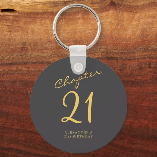 21st Birthday Party Gold Script Blue  Sleutelhanger (Voorkant)