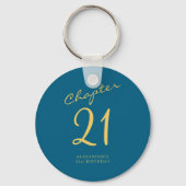 21st Birthday Party Gold Script Blue  Sleutelhanger (Voorkant)