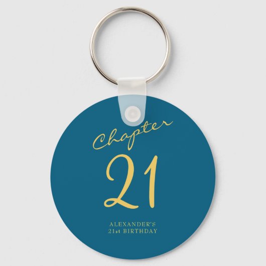 21st Birthday Party Gold Script Blue  Sleutelhanger (Voorkant)
