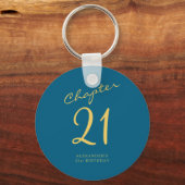 21st Birthday Party Gold Script Blue  Sleutelhanger (Voorkant)