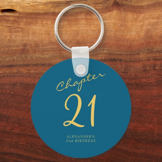 21st Birthday Party Gold Script Blue  Sleutelhanger (Voorkant)