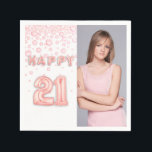 21st birthday party roze diamondfoto servet<br><div class="desc">A napkin for a giry 21st birthday party. Template for your foto. White background and the tex: Happy 21. The text is written with a trendy vervalrose gold balloon script/text. With nep roze,  gekleurd diamonds.</div>