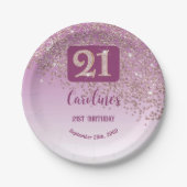 21st Birthday Party Sparkle Rose Gold Glitter Papieren Bordje (Voorkant)