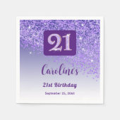 21st Birthday Party Sparkling Purple Glitter Servet (Voorkant)