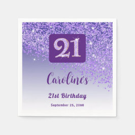 21st Birthday Party Sparkling Purple Glitter Servet