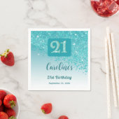 21st Birthday Party Sparkling Teal Blue Glitter Servet (Insitu)