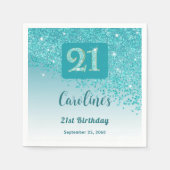 21st Birthday Party Sparkling Teal Blue Glitter Servet (Voorkant)