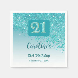 21st Birthday Party Sparkling Teal Blue Glitter Servet