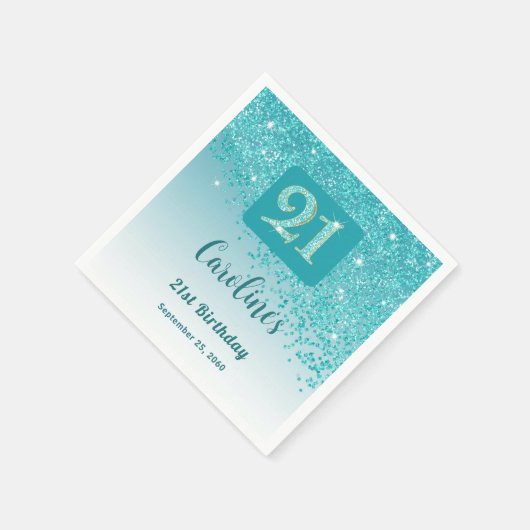 21st Birthday Party Sparkling Teal Blue Glitter Servet (Hoek)