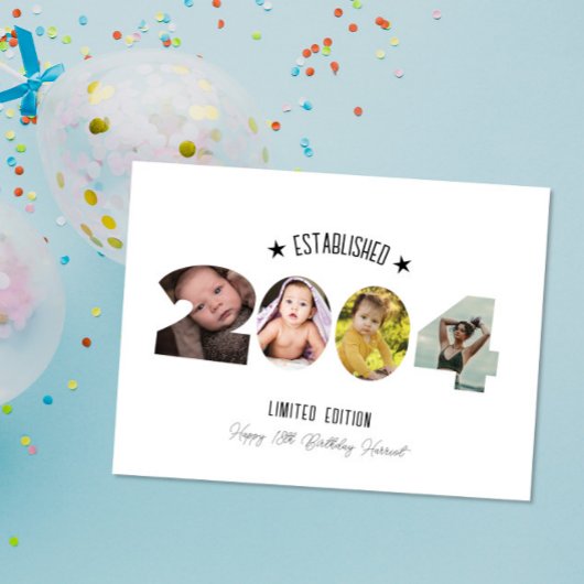 21st birthday Photo Collage established 2004 Bedankkaart