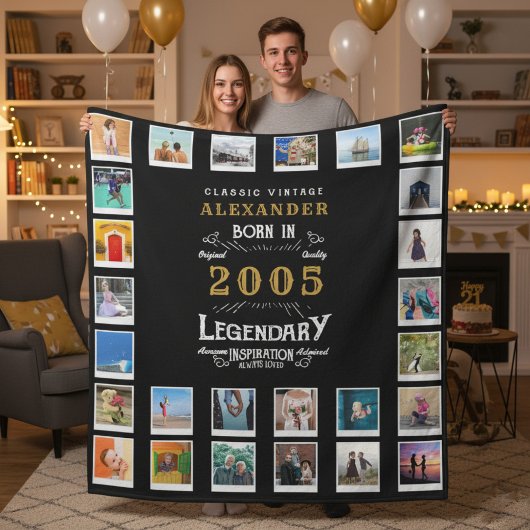 21st Birthday Photo Collage Son Or Husband Fleece Deken