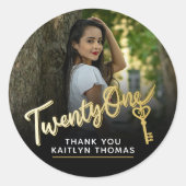 21st Birthday photo script gold effect 21 key Ronde Sticker (Voorkant)
