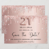 21st Birthday roos Druppels Bewaar de datumkaart (Voorkant / Achterkant)