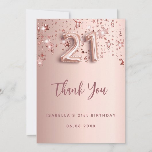 21st Birthday roos Gold Stars Dank u kaart (Voorkant)