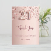 21st Birthday roos Gold Stars Dank u kaart (Staand voorkant)