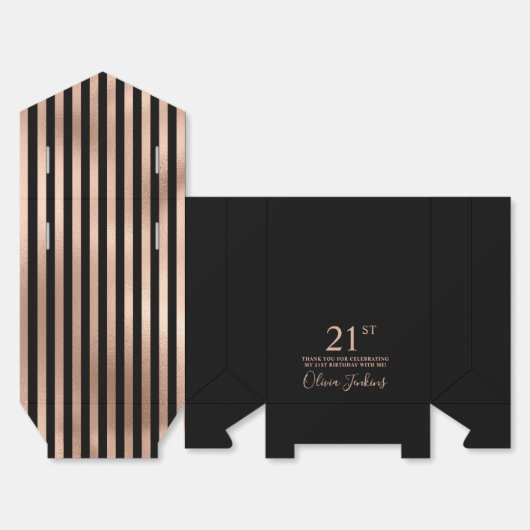 21st Birthday Rose Gold Striped Thank You  Bedankdoosjes (Ongevouwen)