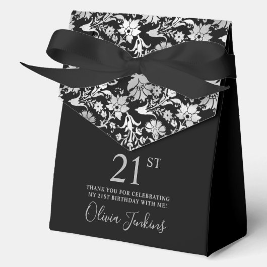 21st Birthday Silver Floral Thank You  Bedankdoosjes (Voorkant)