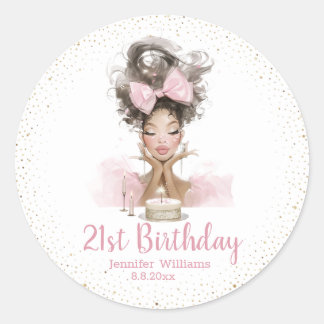  21st birthday stylish pink dress girly party chic ronde sticker