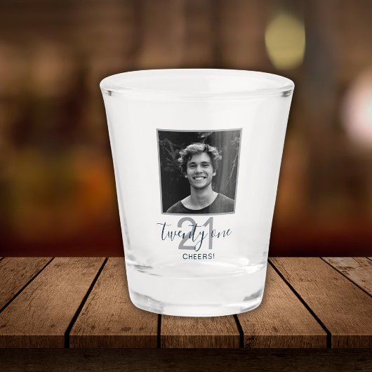 21st Birthday Twenty One Photo Trendy Script Shot Glas