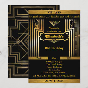 21st, Birthday vrouw 21st, Gatsby, ticket, zwart g Kaart
