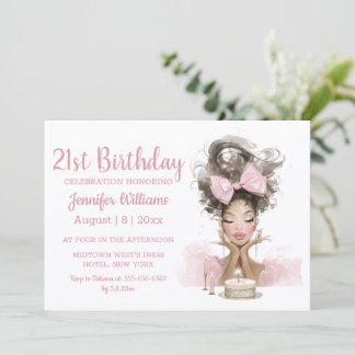  21st birthday watercolor pink dress stylish party kaart