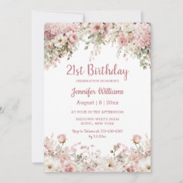  21st birthday watercolor pink floral garden chic kaart