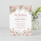  21st birthday watercolor pink floral garden chic kaart (Staand voorkant)