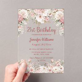 21st birthday watercolor pink floral party chic acryl uitnodigingen