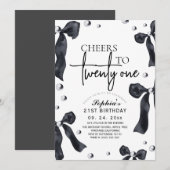 21st Elegant Bow Birthday Party Kaart (Voorkant / Achterkant)