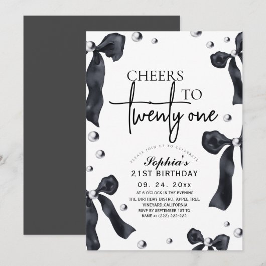 21st Elegant Bow Birthday Party Kaart (Voorkant / Achterkant)