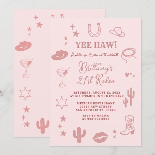 21st Southwestern Ranch Birthday Party Invite Kaart (Voorkant / Achterkant)