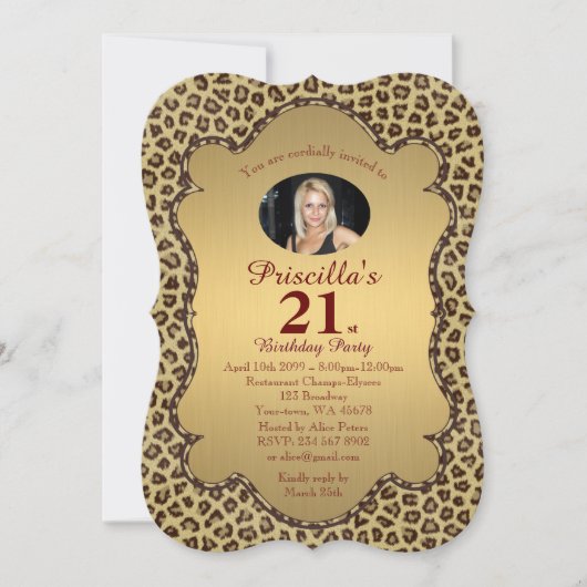 21st, Verjaardagsfeest Vrouw 21st, Cheetah, foto Kaart (Voorkant)