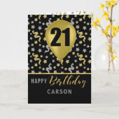 21ste Ballon van Birthday Gold en Silver Confetti Kaart (Gele Bloem)