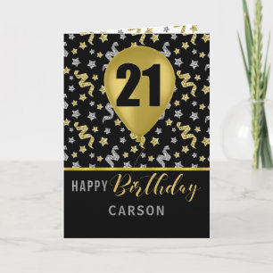 21ste Ballon van Birthday Gold en Silver Confetti Kaart