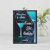 21ste Birthday Blue Martini Cocktail Party Kaart (Staand voorkant)